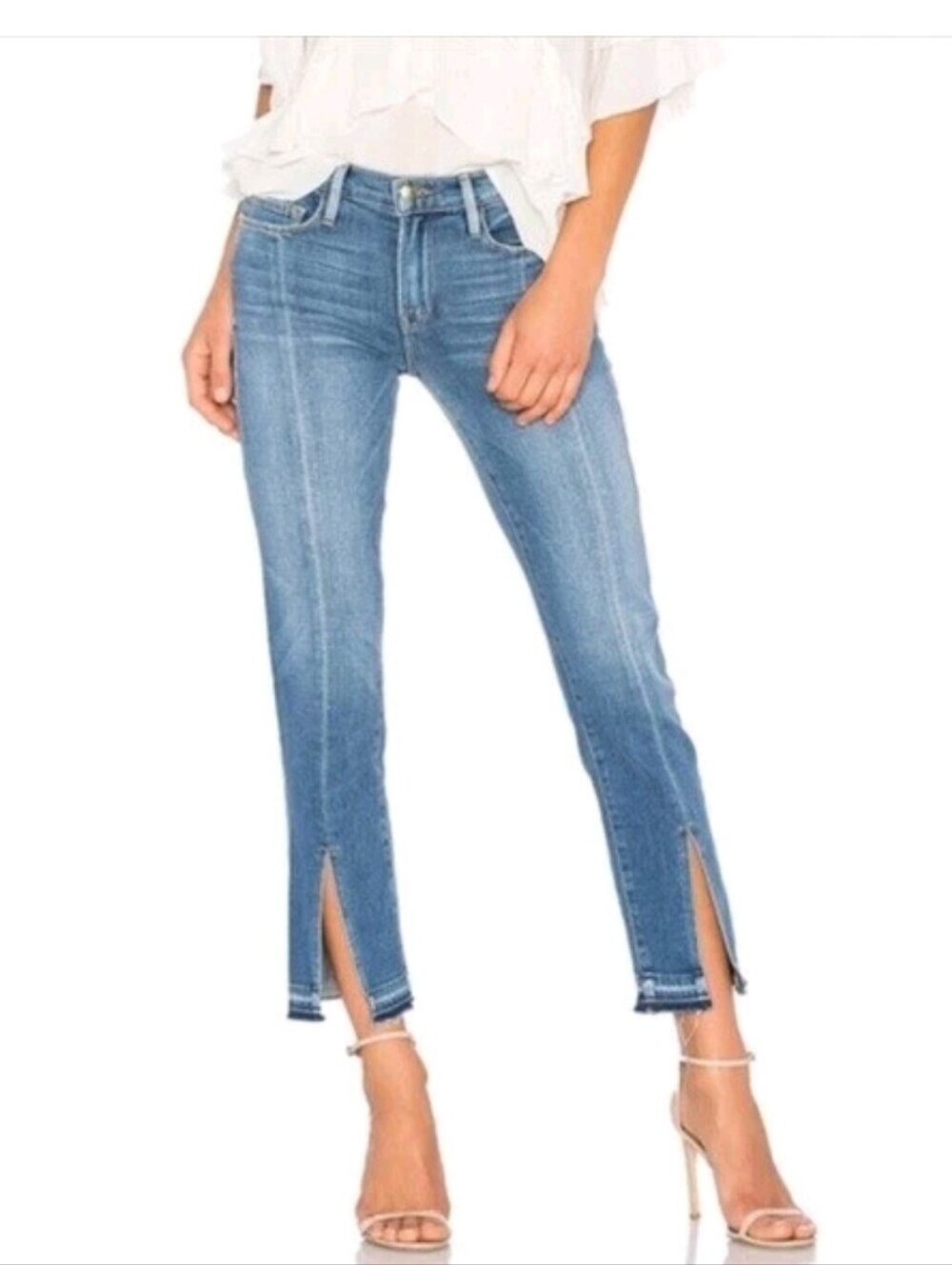 Frame Denim Jeans Women's 26 Le Nouveau Straigt Blue Ankle Crop Front Slits